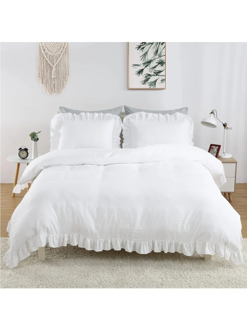 NEW CAROMIO White Ruffled Duvet Cover Twin, 2PCS